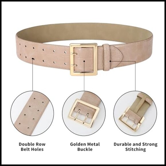 Wide PU Leather Belt With Gold Buckle Adjustable For Dresses